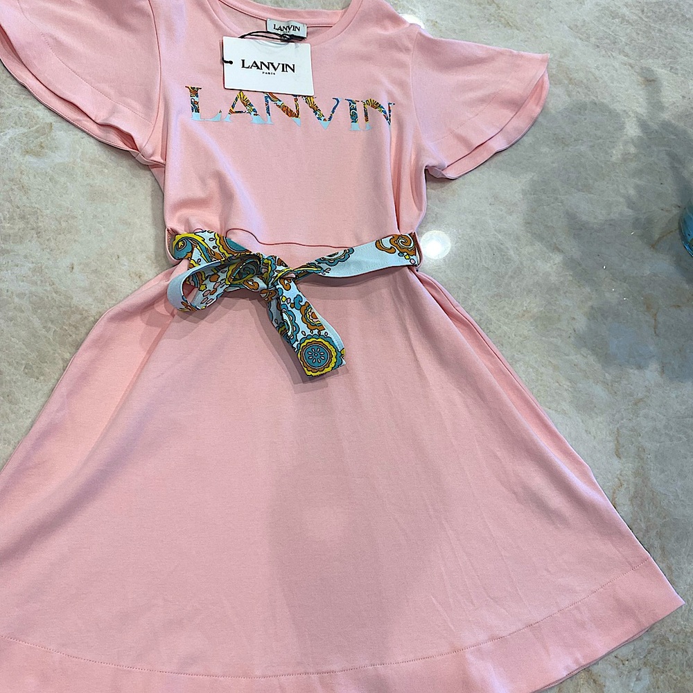 Lanvin Pink Kids Dress with Patterned Belt